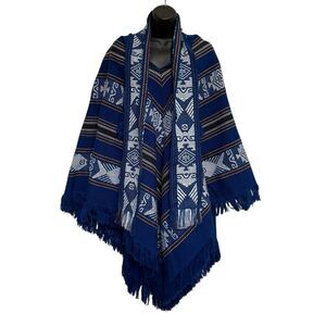 Tribal Poncho Attached Scarf and Tassel Neck Ties One Size